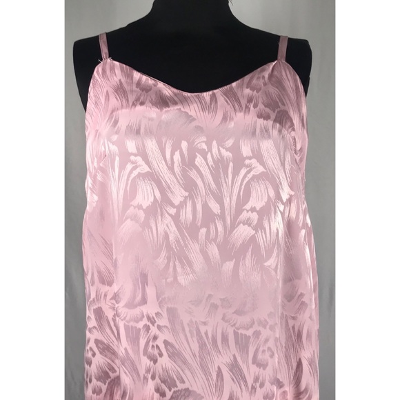 Sold--80’s Vintage Blush Pink Monochrome Floral Satin Drop Waist Midi Slip Dress - Picture 6 of 12